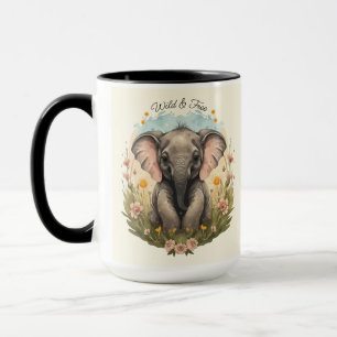 Niedlich Baby Elephant Calf Wildblume Wanderlust Tasse