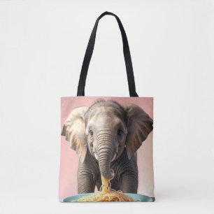 Niedlich Baby Elephant Eating Spaghetti Tasche