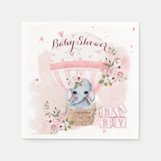 Niedlich Baby Elephant Floral Pink Babydusche Serviette (Vorderseite)