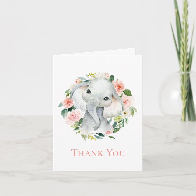 Niedlich Baby Elephant Floral Vielen Dank Dankeskarte (Vorderseite)