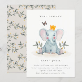 Niedlich Baby Elephant Foliage Baby Shower Einladu Dankeskarte