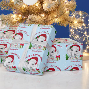 Niedlich Baby Elephant Frohe Weihnachten Blau Geschenkpapier