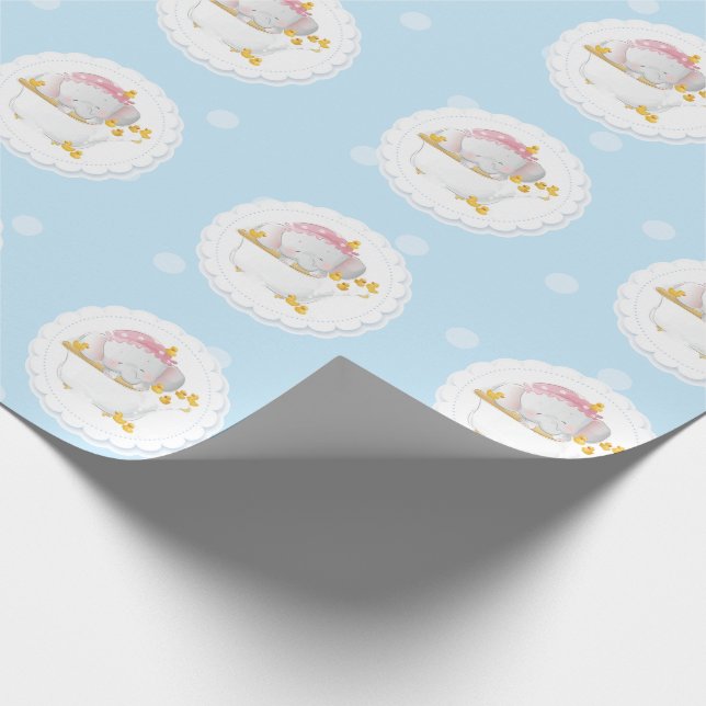 Niedlich Baby Elephant Geburtstag Geschenkpapier (Ecke)