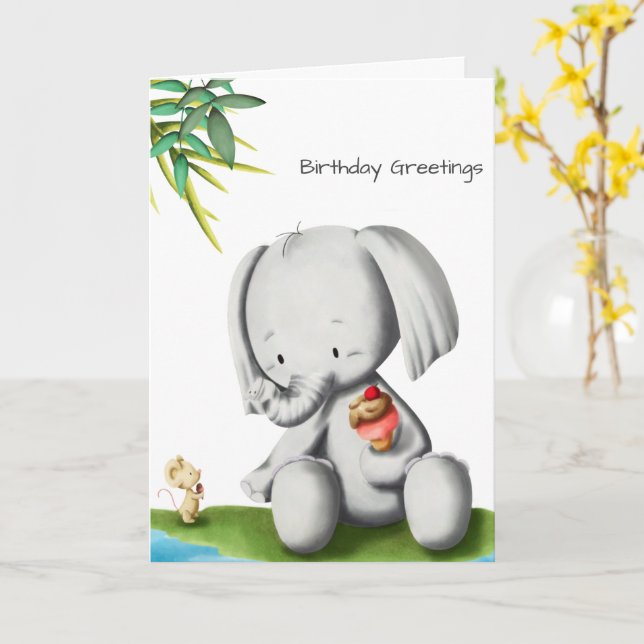 Niedlich Baby Elephant Geburtstag Karte (Gelbe Blume)