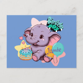 Niedlich Baby Elephant Geburtstagsjunge Postkarte