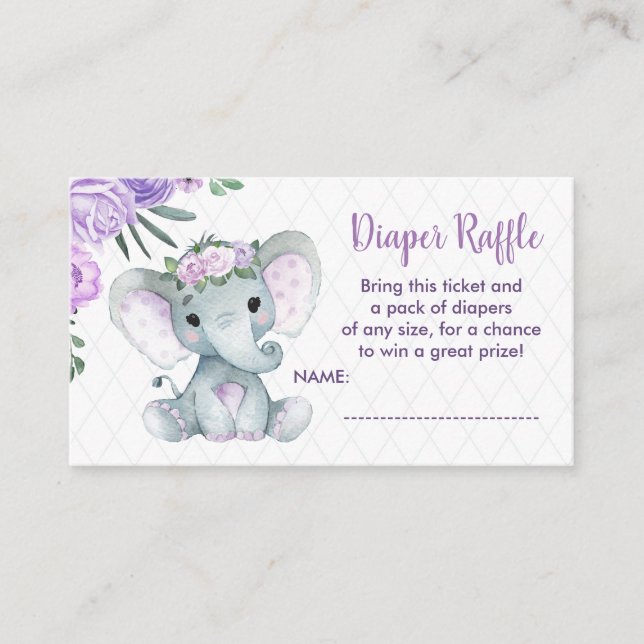 Niedlich Baby-Elephant-Gewinnspiel, lila Verlosung Begleitkarte (Vorderseite)