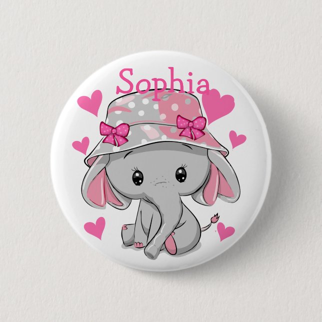 Niedlich Baby Elephant Girl Button (Vorderseite)