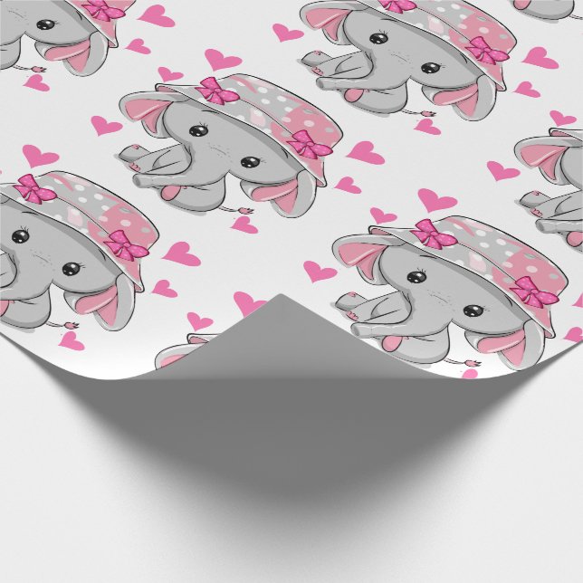 Niedlich Baby Elephant Girl Geschenkpapier (Ecke)