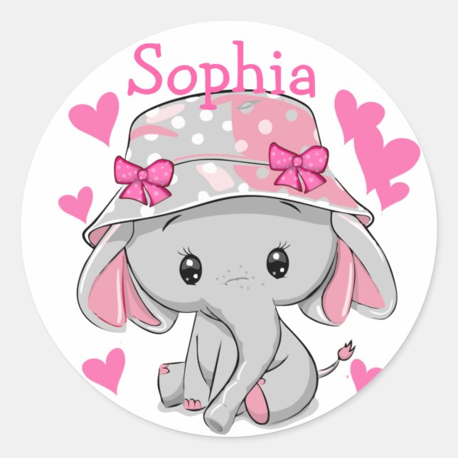 Niedlich Baby Elephant Girl Runder Aufkleber (Vorderseite)