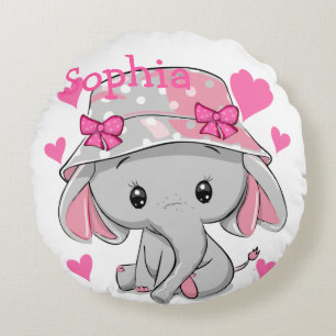 Niedlich Baby Elephant Girl Rundes Kissen