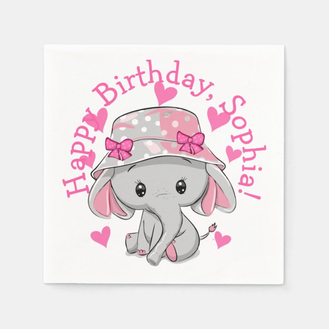 Niedlich Baby Elephant Girl Serviette (Vorderseite)
