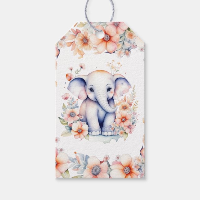 Niedlich Baby Elephant Girl's Baby Shower Geschenkanhänger (Vorderseite)