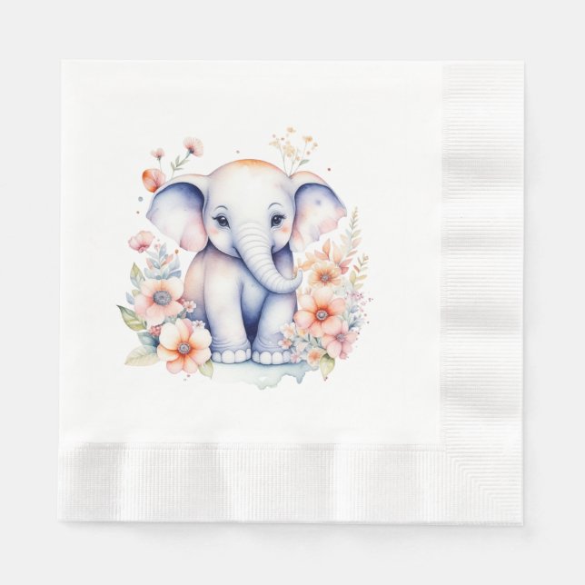 Niedlich Baby Elephant Girl's Baby Shower Serviette (Vorderseite)