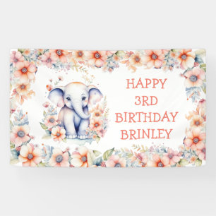 Niedlich Baby Elephant Girl's Birthday Banner