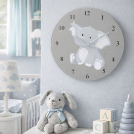 Niedlich Baby Elephant Gray Große Wanduhr
