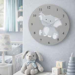 Niedlich Baby Elephant Gray Große Wanduhr