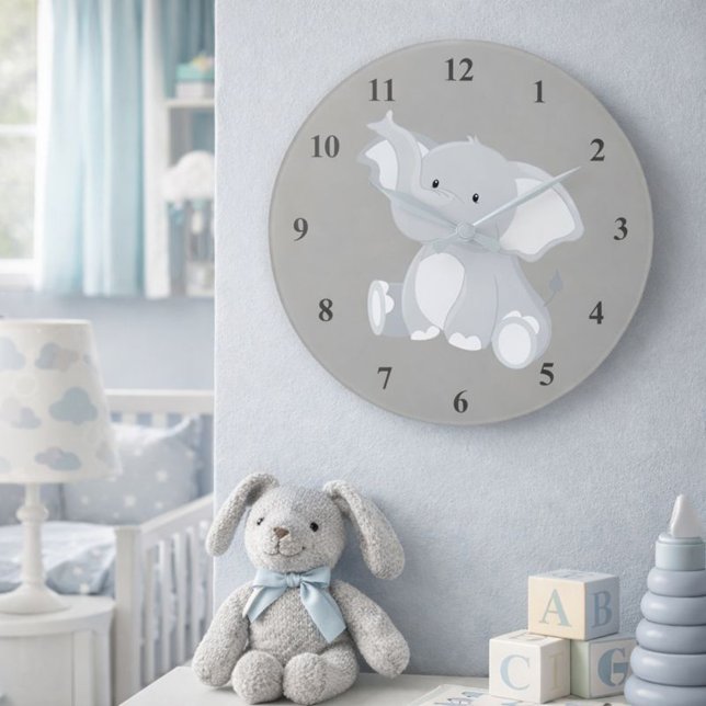 Niedlich Baby Elephant Gray Große Wanduhr (Von Creator hochgeladen)