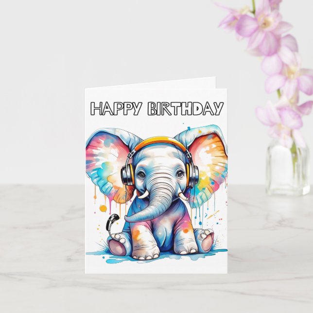 Niedlich Baby Elephant Happy Birthday Karte (Orchidee)