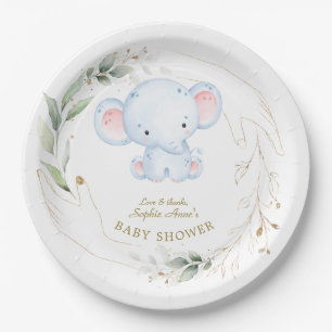 Niedlich Baby Elephant Jungle Greenery Baby Dusche Pappteller