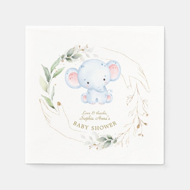 Niedlich Baby Elephant Jungle Greenery Baby Dusche Serviette (Vorderseite)