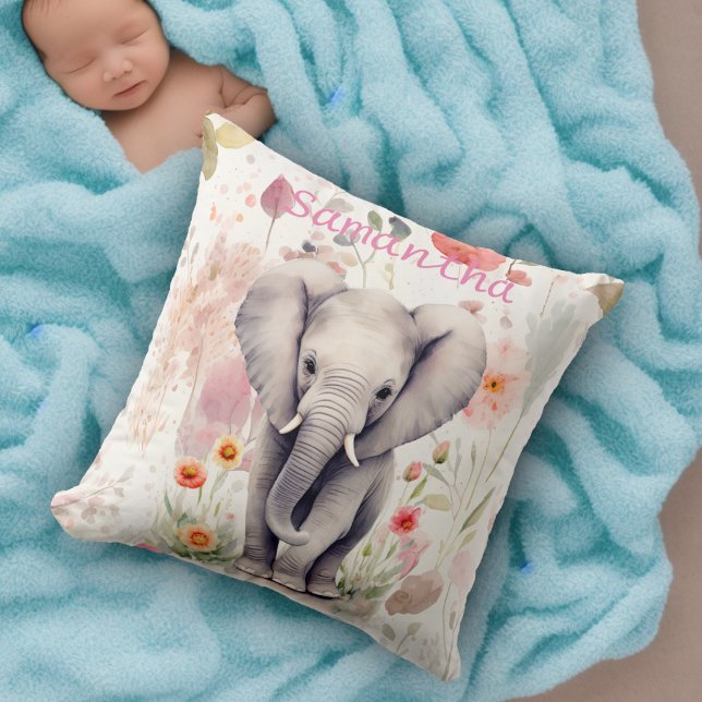 Niedlich Baby Elephant Pastel Watercolor Spring Bl Kissen (Von Creator hochgeladen)