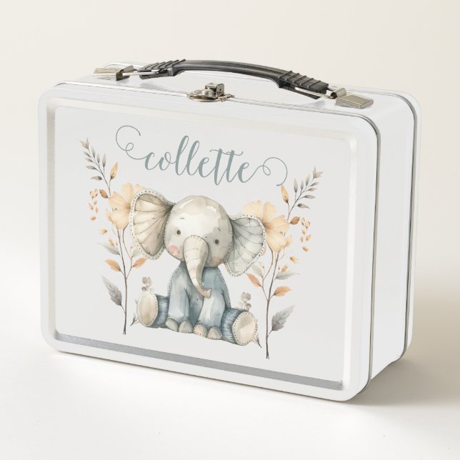 Niedlich Baby Elephant Personalisiert Metall Brotdose (Vorderseite)