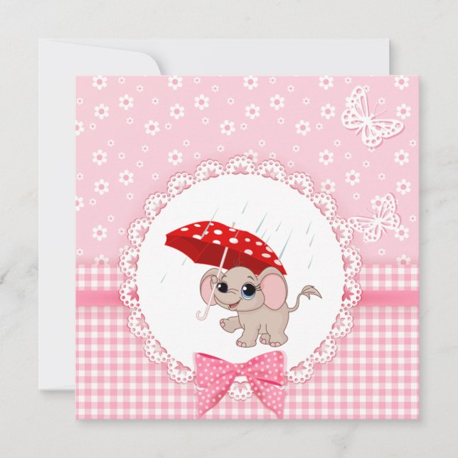 Niedlich Baby Elephant Pink Baby Sprinkle Dusche Einladung (Vorderseite)