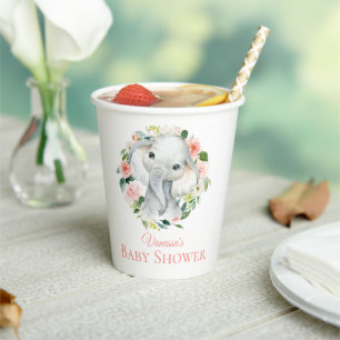 Niedlich Baby Elephant Pink Floral Baby Dusche Pappbecher