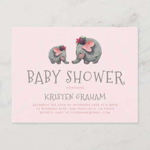 Niedlich Baby Elephant   Pink Watercolor Babydusch Einladungspostkarte