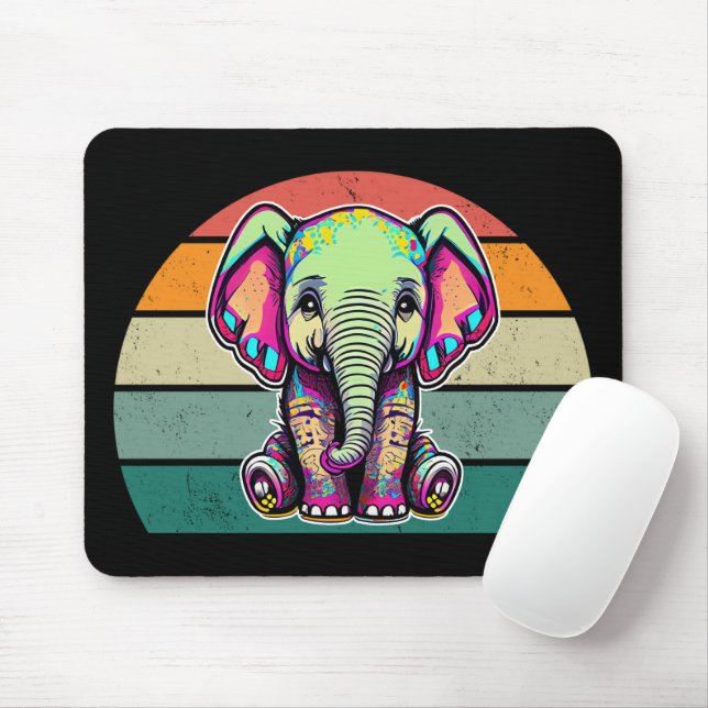 Niedlich Baby Elephant sitzend digitale Abbildung Mousepad (Mit Mouse)
