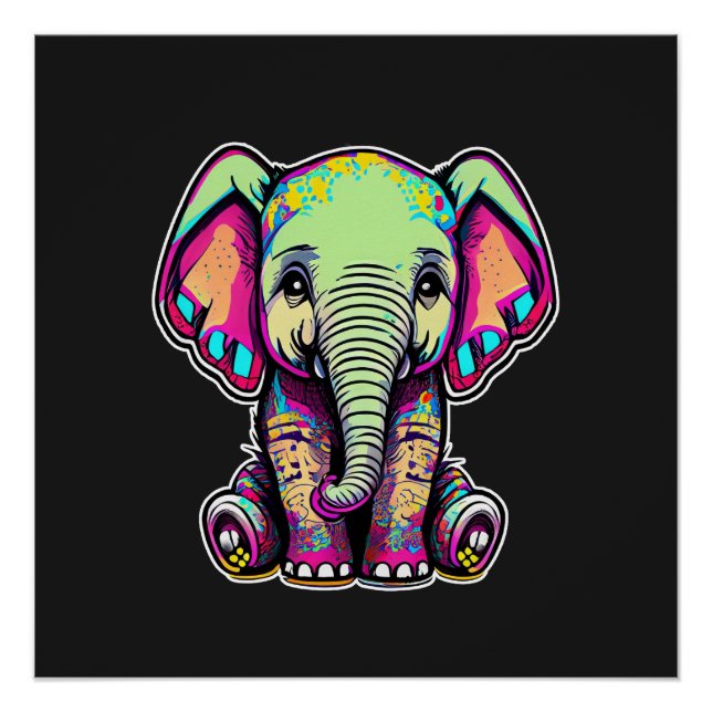 Niedlich Baby Elephant sitzend digitale Abbildung Poster (Vorderseite)