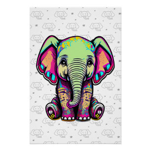 Niedlich Baby Elephant sitzend digitale Abbildung Poster