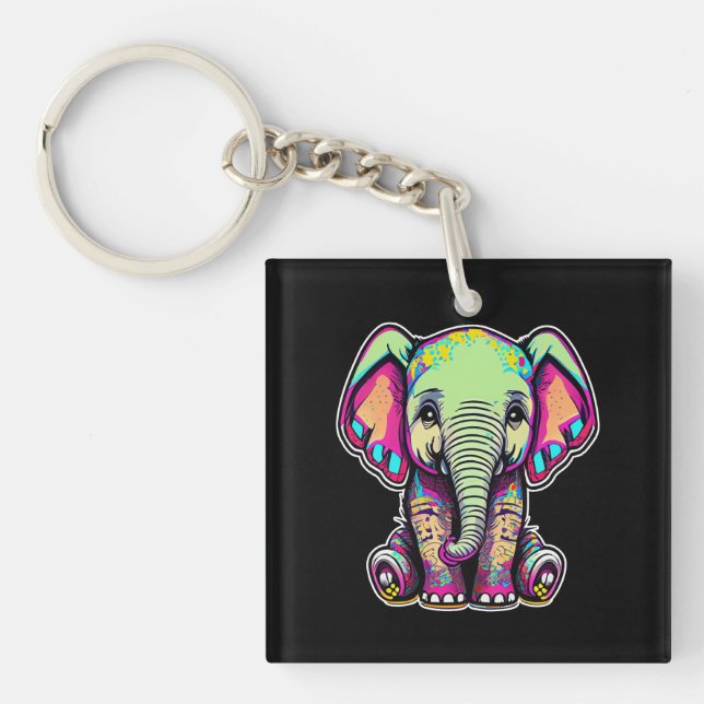 Niedlich Baby Elephant sitzend digitale Abbildung Schlüsselanhänger (Vorderseite)