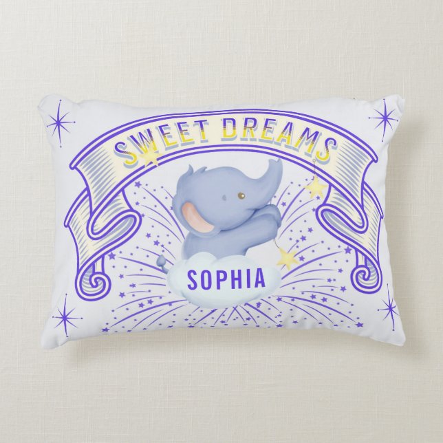 Niedlich Baby Elephant Sweet Dreams Lila Dekokissen (Vorderseite)