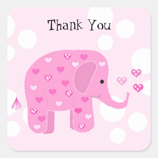 Niedlich Baby Elephant Vielen Dank Quadratischer Aufkleber (Vorderseite)