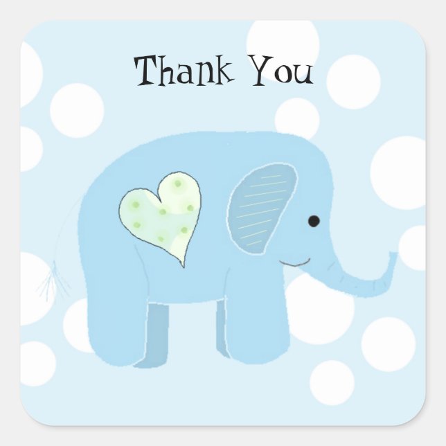 Niedlich Baby Elephant Vielen Dank Quadratischer Aufkleber (Vorderseite)