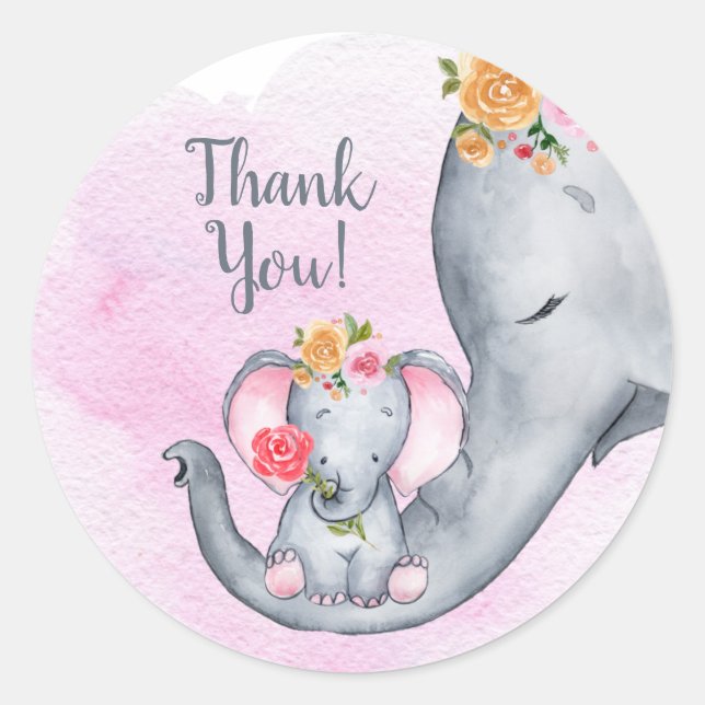Niedlich Baby Elephant Vielen Dank Runder Aufkleber (Vorderseite)