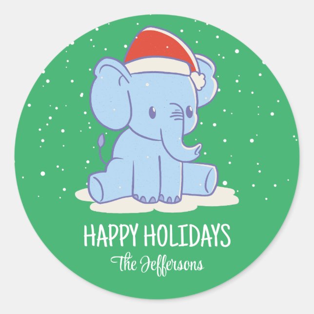 Niedlich Baby Elephant Weihnachtsschnee Winterurla Runder Aufkleber (Vorderseite)