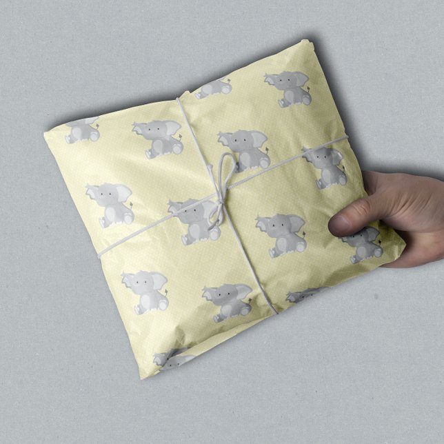 Niedlich Baby Elephant Yellow Polka Dots Seidenpapier (Von Creator hochgeladen)