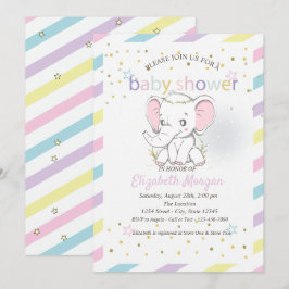 Niedlich Baby Elephants Stars Baby Dusche Einladung