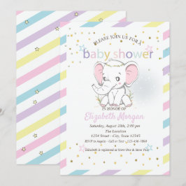 Niedlich Baby Elephants Stars Baby Dusche Einladung