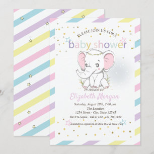 Niedlich Baby Elephants Stars Baby Dusche Einladung