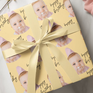 Niedlich Baby Face Birthday   Personalisiertes Fot Geschenkpapier