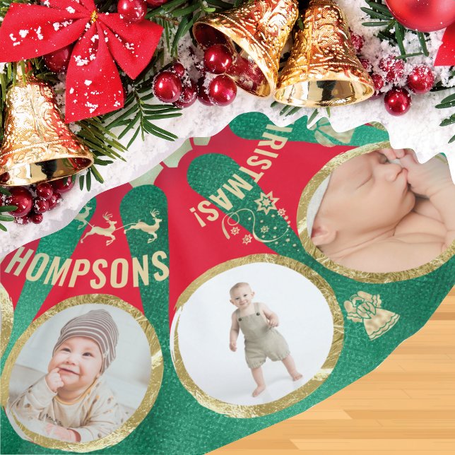 Niedlich Baby Family Meilenstein 12 Foto Collage W Polyester Weihnachtsbaumdecke (12 Photos Baby Family #Milestones Family Name Custom Text #photocolage #christmastree)