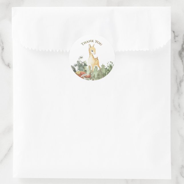 Niedlich Baby Fawn Forest bedankt sich Runder Aufkleber (Tasche)