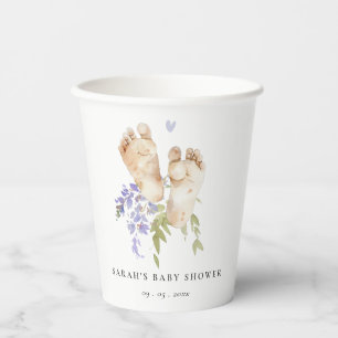 Niedlich Baby Feet Blue Floral Boy Babydusche Pappbecher