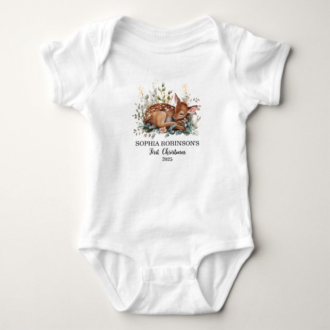 Niedlich Baby First Christmas Deer Blumenwelt Mode Baby Strampler (Vorderseite)