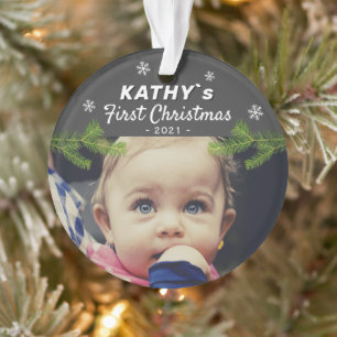 Niedlich Baby First Christmas Snowflake Pine Foto  Ornament
