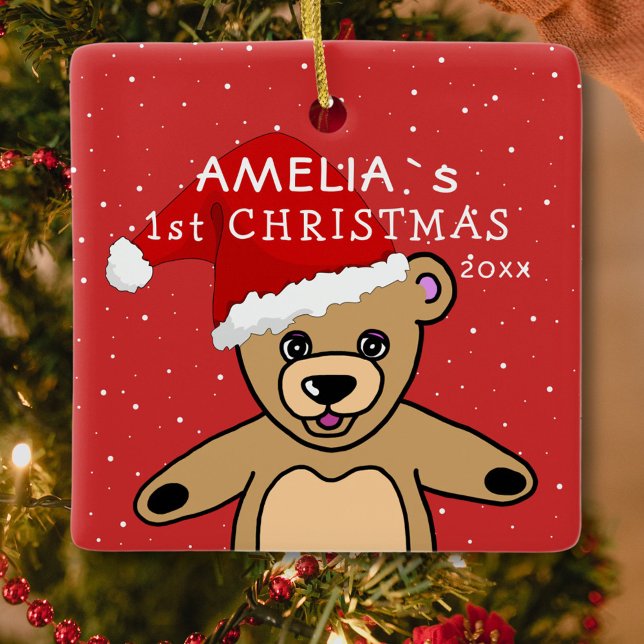 Niedlich Baby First Christmas Teddy Bear Weihnacht Keramikornament (Von Creator hochgeladen)