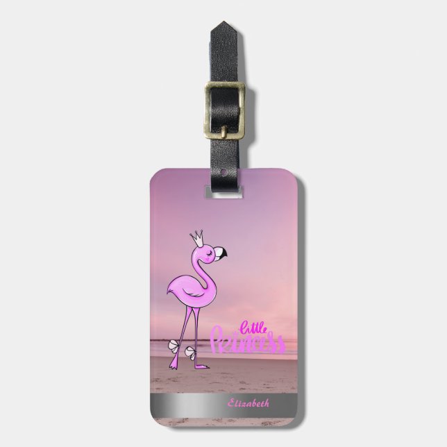 Niedlich Baby Flamingo Beach Sunset Gepäckanhänger (Vorderseite vertikal)
